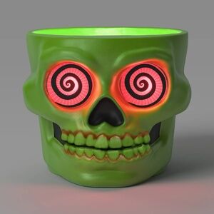 Zombie Skull Candy Bowl w/Light Up Spinning Spiral Eyes & Halloween Sounds
